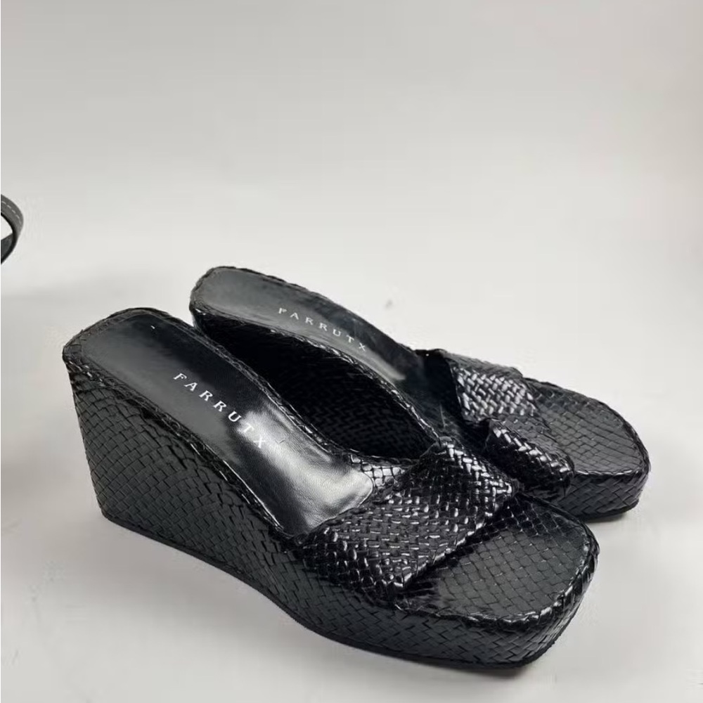 Farrutx Black Wooven Wedge Sandals